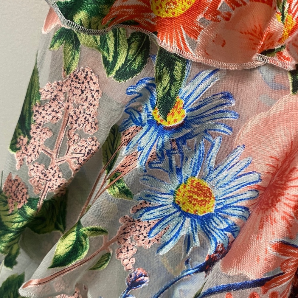 ALICE+OLIVIA MARYLEE SILK BLEND FLORAL OFF THE SHOULDER SEXY FEMININE BLOUSE - Picture 11 of 14